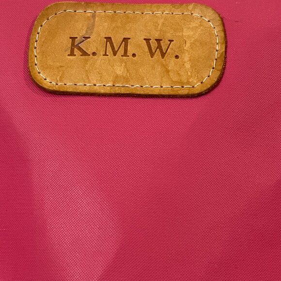 Jon Hart Design Tote Bag Pink Tan Leather Trim Monogram K.M.W. Personalized USA - Picture 4 of 11